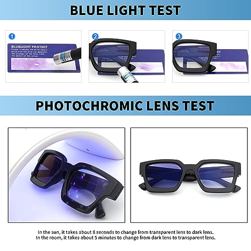 JM 2 Pack Photochromic Reading Glasses for Women Square Blue Light Blocking Computer Reader Sunglasses, Spring Hinge - Image 4