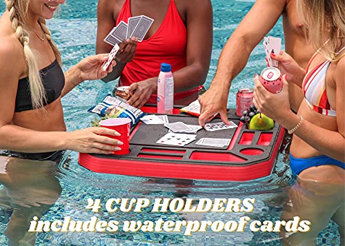 image for Polar Whale Floating Poker Table Red and Black Game Tray for Pool Beac