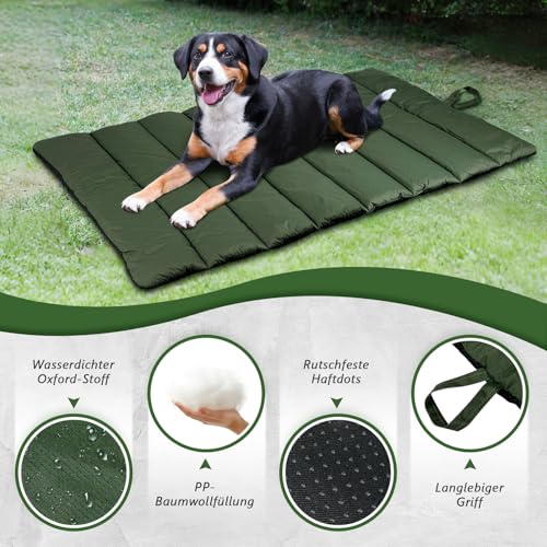 Lohofrnny wasserdichte Hundematte 110 x 68cm, Verdickung Komfort und Weiches Waschbares Reisedecke für Hunde, Faltbar Tragbare Hundekissen für Reise Camping Outdoor (Olivgrün)