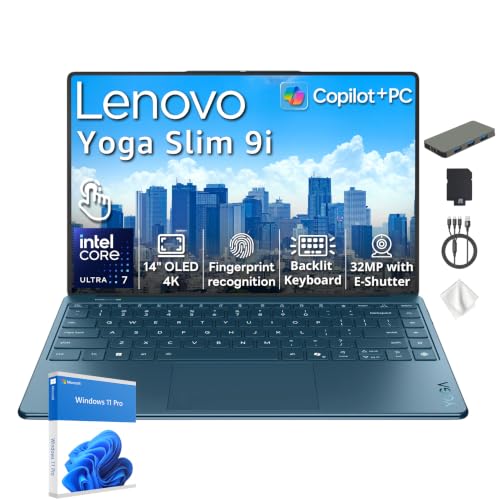 Image of Lenovo Yoga Slim 9i 14 inch 4K OLED Touch Laptop, Intel Ultra 7 258V, Intel Arc GPU, 32GB RAM, 2TB Storage(1TB SSD+1TB Docking Station), Copilot+PC, Fingerprint, Backlit Keyboard, Win 11 Pro, Tidal Teal