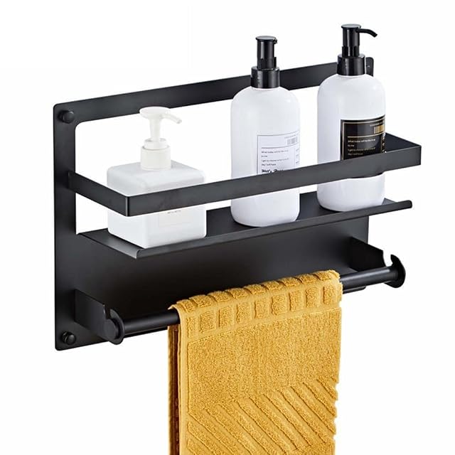 Floating Shelves Shower Caddy Bathroom Shelf Bathroom Black Shelf Stainless Steel Bathroom Wall-Mounted Bathroom Shelf House