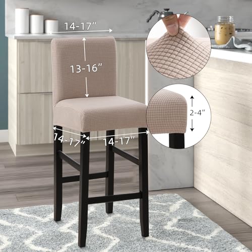Image of YISUN Waterproof Bar Stool Covers, Stretch Barstool Slipcovers with Backs, Removable Washable Pub Tall Chair Slipcover, Counter Chair Seat Protector Cover, Jacquard Khaki 4 Pack