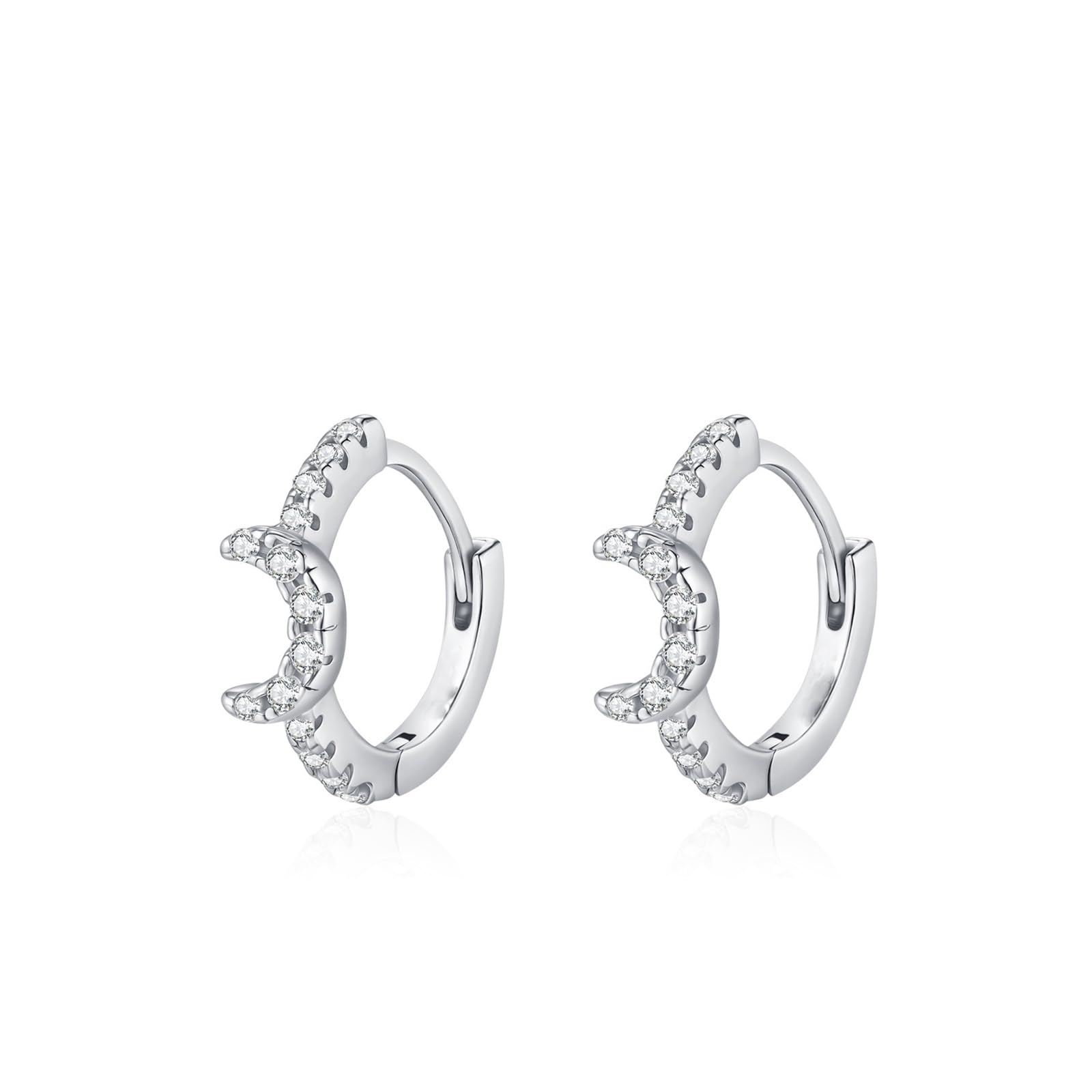 Wycian Pendientes apilables dorados para mujer con moissanita blanca, aretes de aro dorados con luna creciente