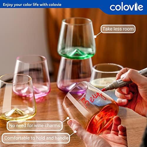 Colovie Stemless Wine Glasses Set of 6, Coloured Wine Glasses, Ingesting Glasses Set, Distinctive Wine Glass, Colourful Brief Tumbler, No Stem Massive 13.5oz, Pink Wine, White Wine, Cocktail, Stand up to Chilly&Sizzling 5 511F7OaQySL. AC