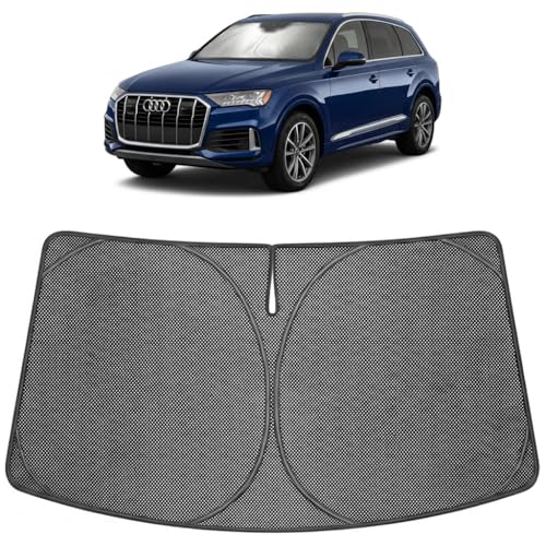 Image of Proadsy Windshield Sun Shade Custom Fit Audi Q7 2016-2026 Ice Crystal Black Front Window Sunshade UV and Heat Blocker Foldable Visor Keeps Car Cooler for Summer Parking and Daily Use