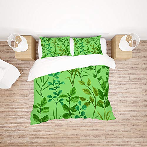 Parure de lit polyester ultra doux durable feuilles vertes linge de lit