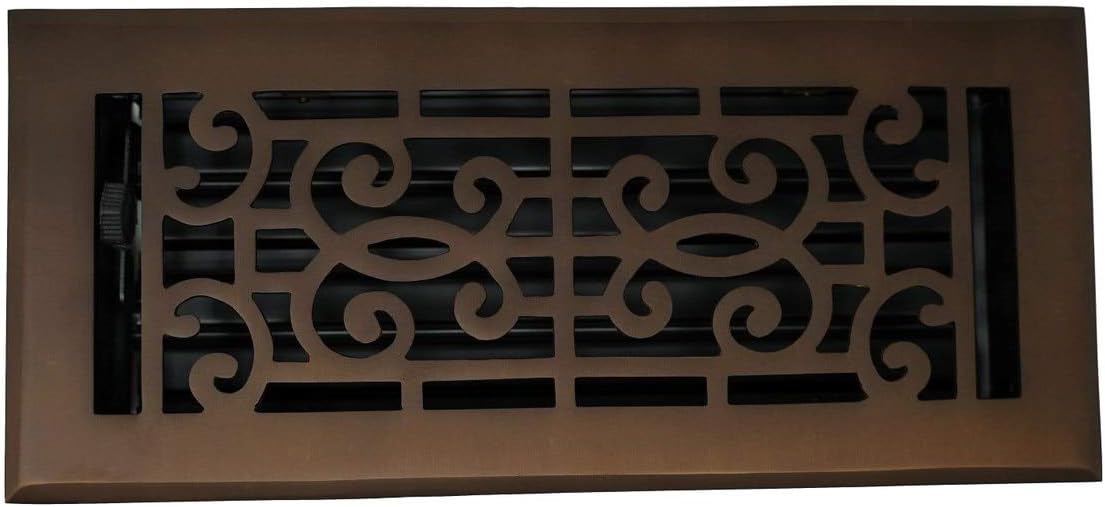 Madelyn Carter Baroque Floor and Wall Registers - Oil Rubbed Bronze (Cast Brass Core) 4" x 12" (Overall Size: 5-1/2" x 13-1/2")