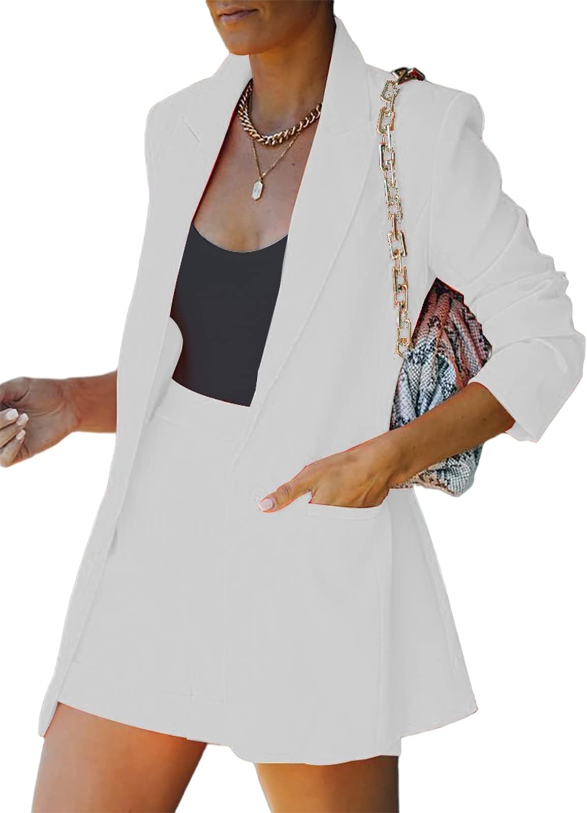 Casual Two Piece Outfit for Women Long Sleeve Blazer and High Waist Shorts Business Suit Sets