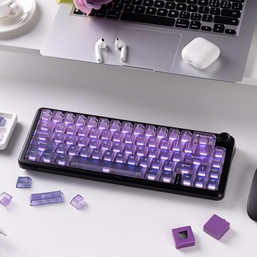 Image of dagaladoo Clear keycaps,Translucent keycaps Frost,Shine Throug Key caps | Transparent keyboard keycaps Glossy,PC Cherry Profile custom Keycaps for Mx Switches Mechanical Keyboard(Purple,115key)
