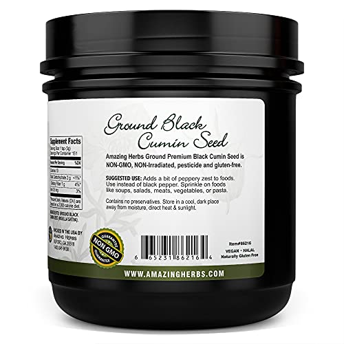 Amazing Herbs Premium Ground Black Cumin Seeds - Finely Ground Nigella Sativa, Gluten Free, Non GMO, Supports Cardiovascular Function & Preserves Digestive Health - 16 Oz