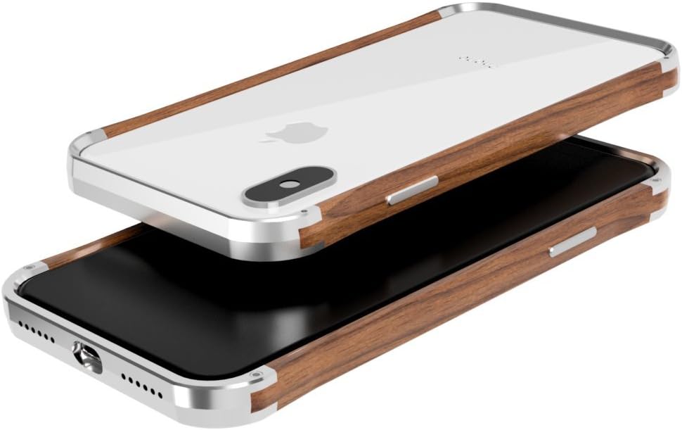 VESEL Cell Phone Case for iPhone Xs Max - Sleek Silver & Walnut Wood
