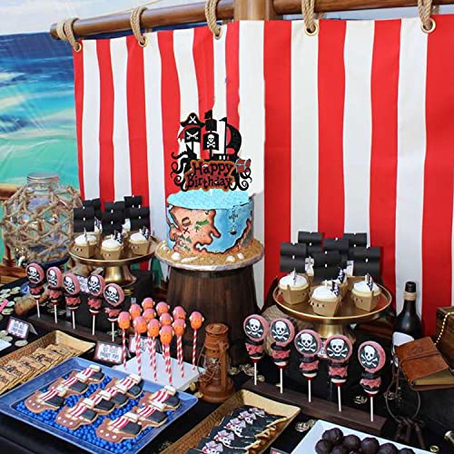 1 Pcs Skeleton Pirate Ship Cake Topper - Beware Of Pirates - Birthday Party Theme Treasure Hunt Set Sail Loot Treasure Octopus Boat Boys Birthday Party Decoration #TOP4