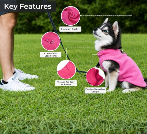 Image of JACKO & CO - Fleece Vest Dog Sweater with Leash Ring - Soft, Warm & Lightweight Pullover Coat for Small & Medium Dogs, Puppies & Cats - Cozy Fall /Winter /Spring Pet Jacket (Pink, Medium 6-10lbs)