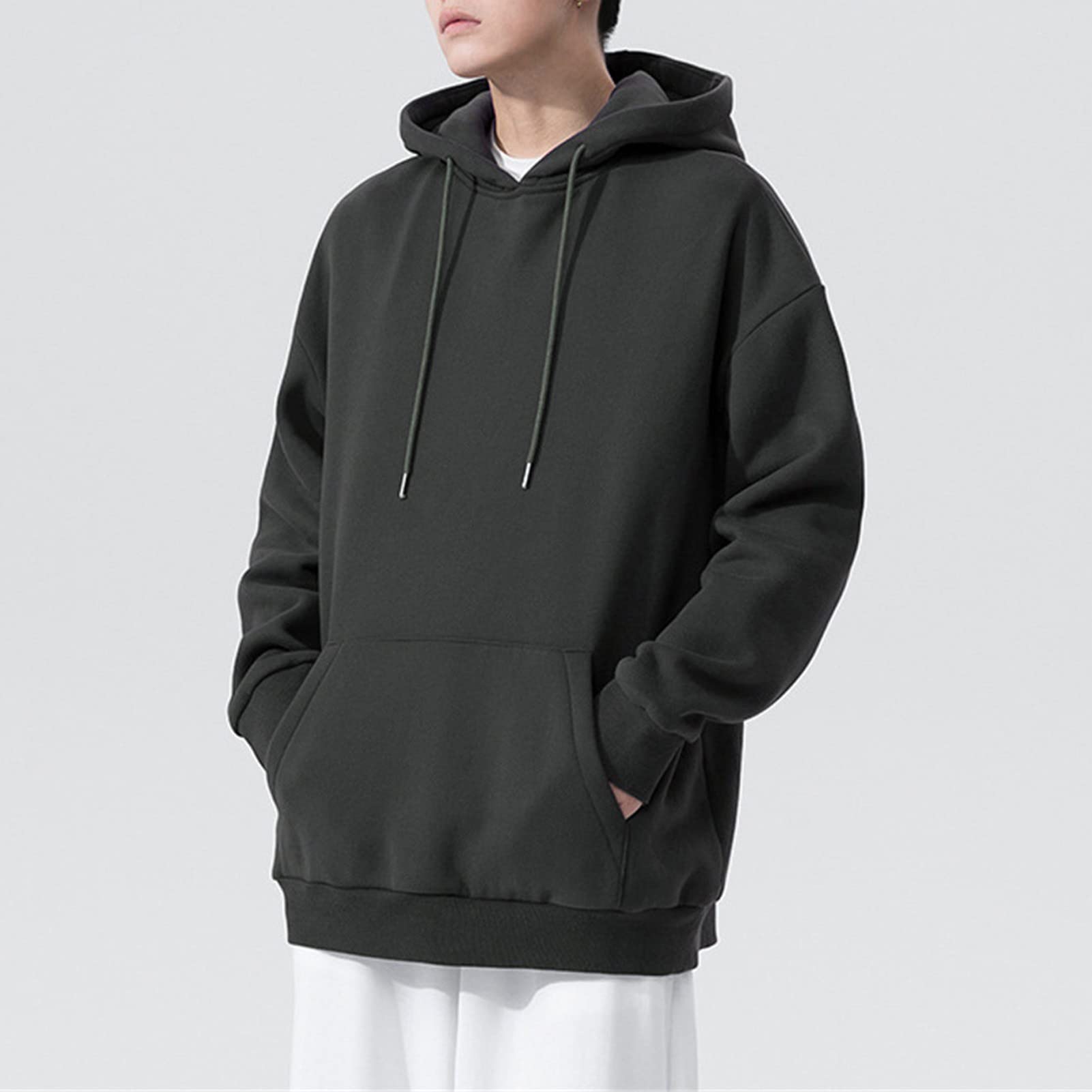 Maiyifu-GJ Men's Solid Loose Fit Pullover Hoodies Casual Athletic Hooded Sweatshirts Long Sleeve Hoodie with Kanga Pocket (Dark Grey,Small)