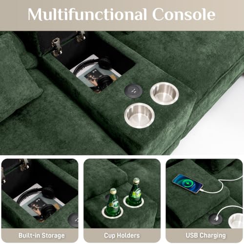 Image of OUYESSIR U-Shaped Sectional Sofa Couch, 4 Seat Sofa Set for Living Room, Convertible U-Shaped Chenille Couch Set with USB Port Central Console Ottoman,128 inches (Green)
