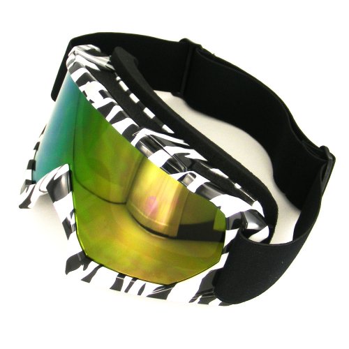 Generic Goggles Adult Motorcycle Motocross Bike Off-Road Cross Country Flexible Tinted Uv Lens Zebra Color White Black #TOP1