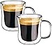 ecooe Dwuścienne filiżanki do espresso, zestaw szklanek ze szkła borokrzemowego, zestaw 2 sztuk, 120 ml, szklanki do kawy z uchwytem, do cappuccino, latte macchiato, herbaty, lodów, mleka, piwa
