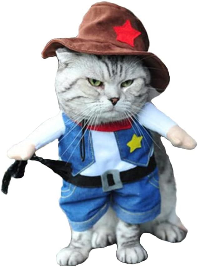 Hotumn Cowboy Dog Costume With Hat - Halloween Clothes for Cat and Small Dog (XS)