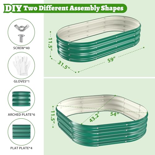 TBMLC Oval Galvanized Planter Box, Metal Raised Garden Bed - 0.8MM Thick- Ideal for Outdoor Gardening and Planting of Vegetables Flowers Fruits Succulent Plants and Others (Green, 5X2.7X1 FT) — view 2