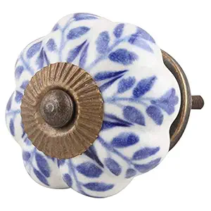 IndianShelf 4 Packs Blue Floral Ceramic Drawer Knobs for Kitchen Cabinet Hardware Door Decorative Dresser Pulls Luxurious Designer