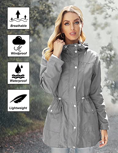 Bloggerlove Rain Jacket Women Lightweight Raincoat Long Hooded Windbreaker Waterproof Trenh Coat Hiking Jackets Grey Xl #TOP2