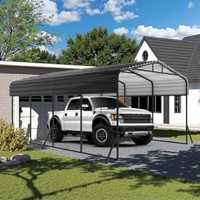 12x20FT Metal Carport, Heavy Duty Car Port Canopy with Aluminum Alloy Roof and Frame, Extra Large Carports Withstand Strong Wind or Heavy Rain, Suitable for Parking Pickup, Boat, Car, and Tractor