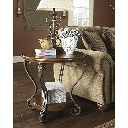 Signature Design By Ashley Nestor Traditional Hand-Finished Round End Table With 1 Fixed Shelf, Dark Brown #TOP1