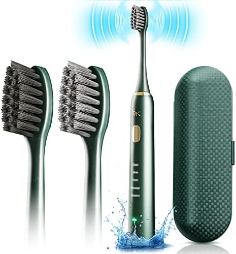 Sonic Electric Toothbrush for Adults - 5 Powerful Cleaning & Whitening Modes with Soft Dupont Bristles, 2 Hours Quick Charge for 60 Days, IPX7 Waterproof Travel Portable Oral Dental Care Kit (Green)