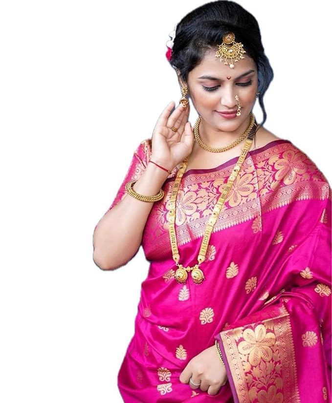 Women's Pure Banarasi Silk Saree Kanjivaram Style Saree With Blouse Piece For Wedding (Rani)-image-31