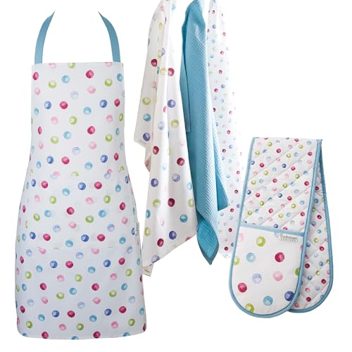 Cooksmart 5 Piece Spotty Dotty Set - Aprons, Tea Towels & Double Oven Gloves Perfect For Any Kitchen