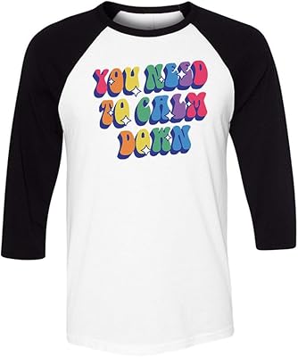 TeesAndTankYou Calm Down Three-Quarter Raglan Sleeve Baseball Shirt Unisex X-Large White/Black