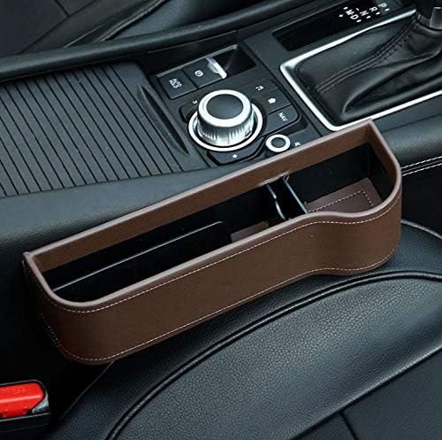 Car Seat Organizer Gap Filler Pocket with Leather Cover | Portable Universal Multifunctional Car Cup Holder Wedge Gap Catcher Caddy Stopper Storage Box for Cellphones Keys Cards Wallets Brown - Right