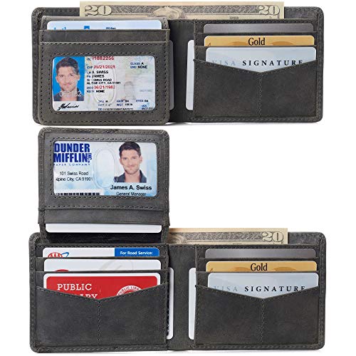 Image of Alpine Swiss Connor Executive Bifold Wallet | Business Passcase for Men | Premium Leather | Dual ID Windows | RFID Blocking | Gift Box Included Nubuck Gray