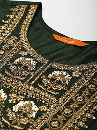 Image of INDO ERA Women Viscose Green Kurta Set