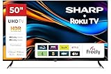 Sharp 50-inch 4K Ultra HD Frameless LED Roku Smart TV – Dolby Vision HDR, Freely, AV1, HDMI 2.1 (eARC), Smart Roku TV Platform – 50HJ4325K (HJ Series)