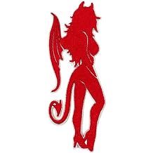 4" Devil Girl Iron On Patch | Embroidered Vampire Satanic Gothic Horror Halloween Goth Red Lady Applique Appliques Iron On/Sew On Patches for Clothing, Backpacks, Hats, Jackets, Clothes