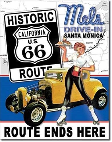 Mels Diner Drive in Route 66 Vintage Look Hot Rod Retro Wall Decor Metal Tin Sign 8x12in