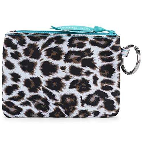Leopard Print Natural Brown 5 x 4 Polyester Fabric Zippered ID Wallet With Ring2