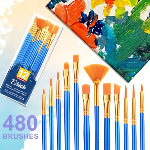 Image of ESRICH Paint Brushes, 40Pack 480pcs Paint Brush for Acrylic Painting