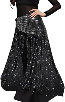 Belly Dance Hip Scarf,Belly Dance Skirt Women Belly Dance Sequin Tassel Hip Scarf Bellydance Triangle Hip Scarf Wrap Belt Skirt Fringes(Yellow)