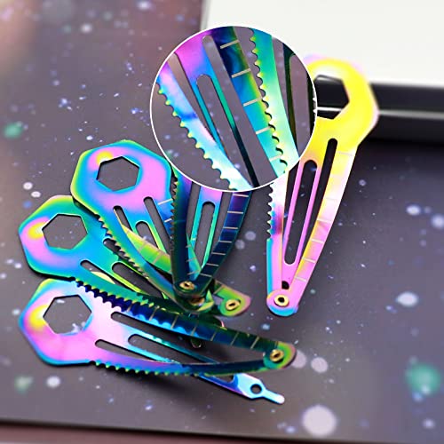 Haxtec Tactical Hair Clips, 5Pack Rainbow Stainless Steel Snap Barrettes Outdoor Metal Hairpin Multi-Functional Pocket Multi Tool Edc Survival Kit For Women #TOP4