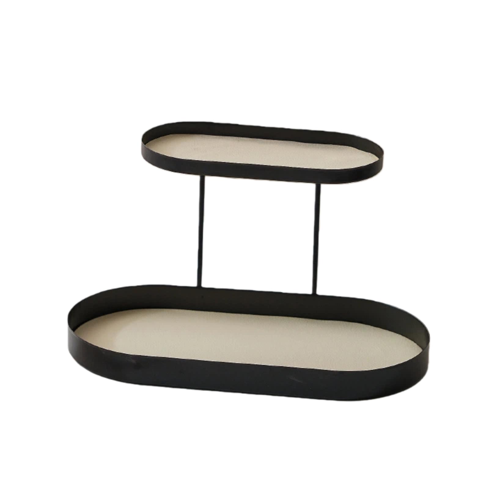 Yqvavzjsl Elliptical Double-Layer (Black)+Milky White Leather Cosmetics Storage Box Aromatherapy Desktop Iron Tray Key Perfume Shelf