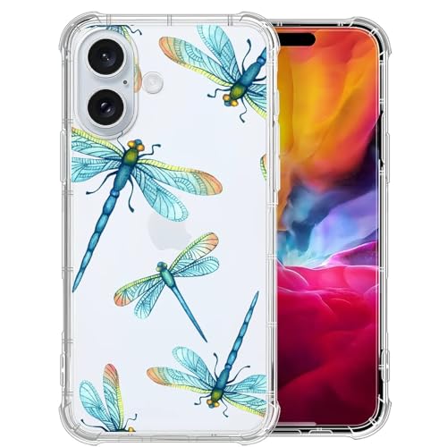 ZHEGAILIAN Case for iPhone 16, [Military-Grade Protection All-Around Shockproof Corners] Clear TPU Bumper Case for iPhone 16 - Dragonfly