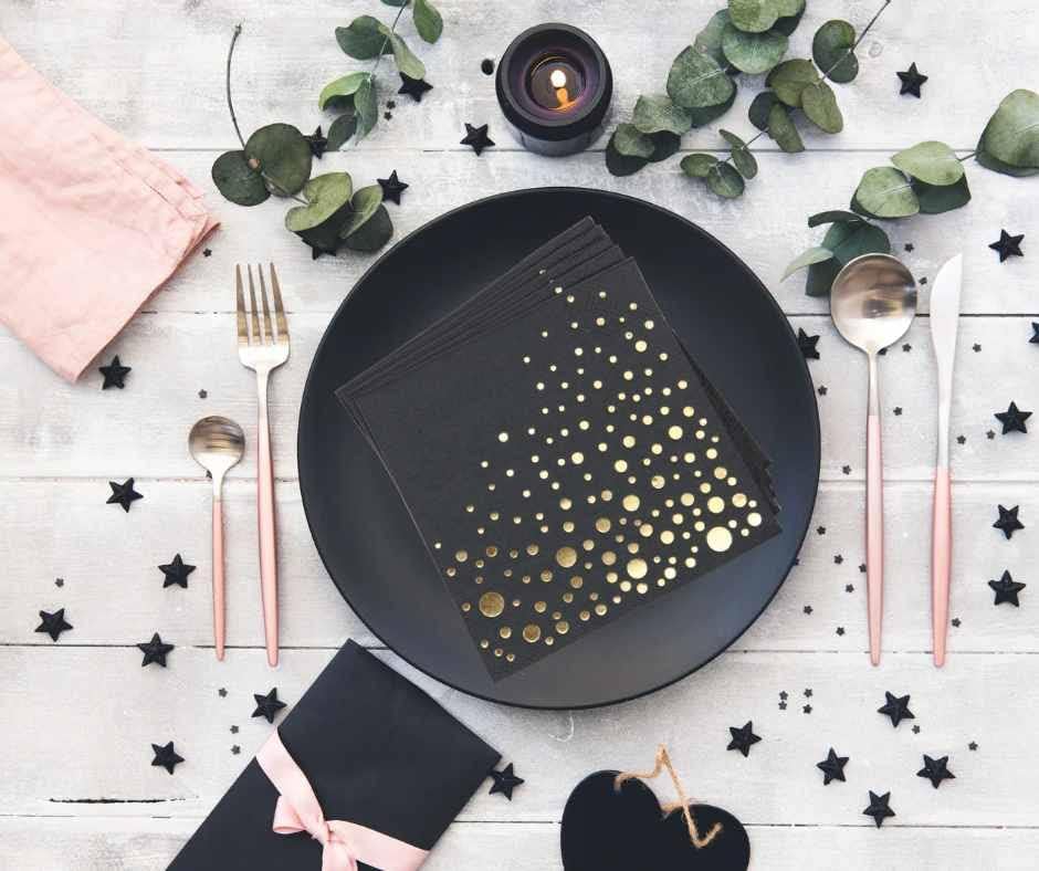 Stylish 6.5x6.5 Inch Black and Gold Napkins for Party -50 Pack of Luncheon Napkins - Black and Gold 3-Ply Disposable Napkins - Add Sparkle to Your Event with Gold and Black Party Napkins