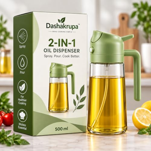 Image of 2-in-1 Oil Sprayer & Dispenser Bottle 500 ml, Hard Plastic Cooking Oil Spray Bottle with Spray Nozzle, Refillable Mister for Air Fryer, BBQ, Salad, Roasting & Kitchen Use
