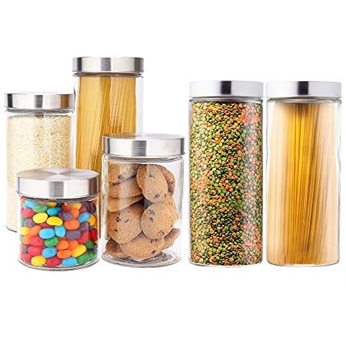 EatNeat Set of 6 Large Glass Kitchen Canisters with Stainless Steel Lids - Food Storage Containers that Offer Modern Style and Clean Kitchen Organization - 72, 55, 38, and 27 Ounce Sizes EatNeat Set of 6 Large Glass Kitchen Canisters with Stainless Steel Lids - Food Storage Containers that Offer Modern Style and Clean Kitchen Organization - 72, 55, 38, and 27 Ounce Sizes