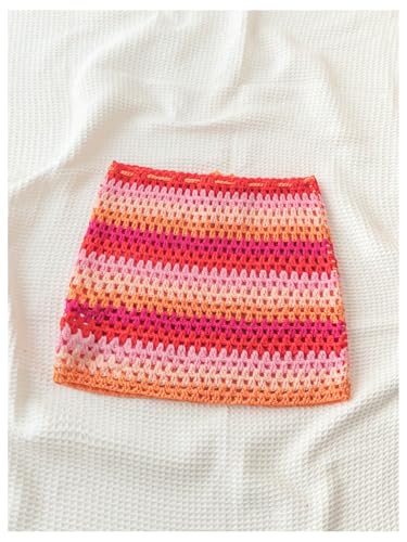 GORGLITTER Women's Crochet Knit Cover Up Skirt Color Block Drawstring Bodycon Mini Skirts2