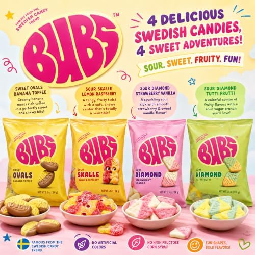 BUBS Swedish Candy Variety, (8) 156g Bags, 2.75 lb Total - 3