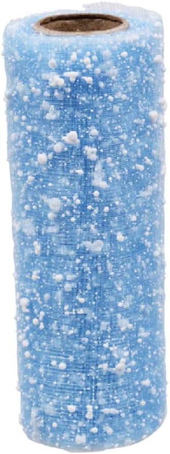 Blue with White Snow Accent Deco Mesh Ribbon (Decorative, Craft, DIY, Crafting, Wreath Making, Bows, Centerpiece, Floral Bouquet, Gift Wrap)