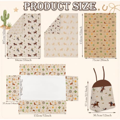Image of Hahafelt 4 Pieces Crib Bedding Set for Girls and Boys, Soft Baby Bedding Set Including Crib Skirt, Comforter, Sheet and Diaper Stacker for Nursery(Western Cowboy)